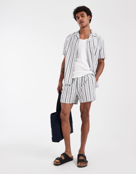 ASOS DESIGN co-ord short length linen look striped shorts in black and white stripe - view 1