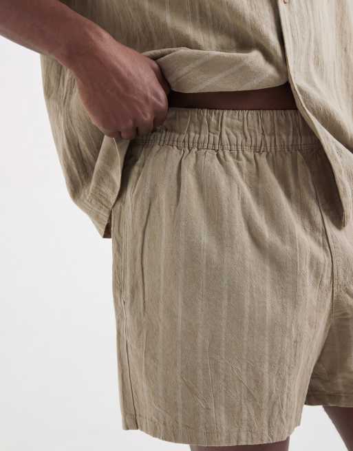 ASOS DESIGN co-ord short length linen look striped shorts in khaki, 5 of 5
