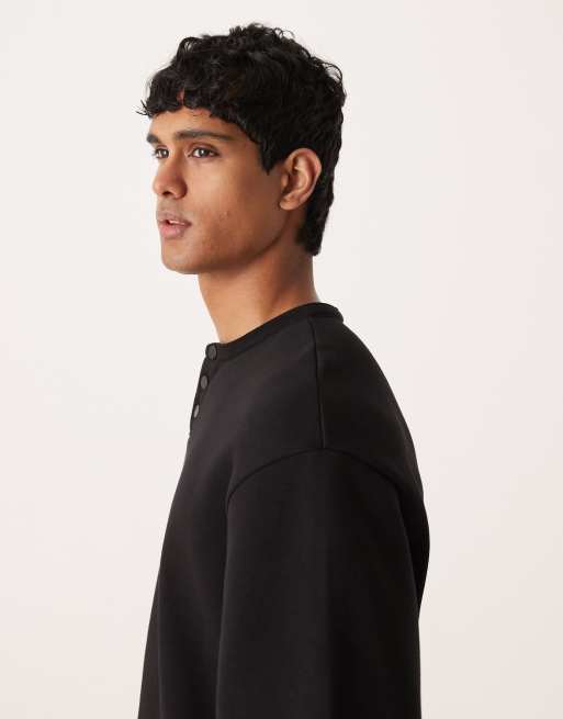 ASOS DESIGN co-ord short sleeve henley sweatshirt in black, 4 of 5