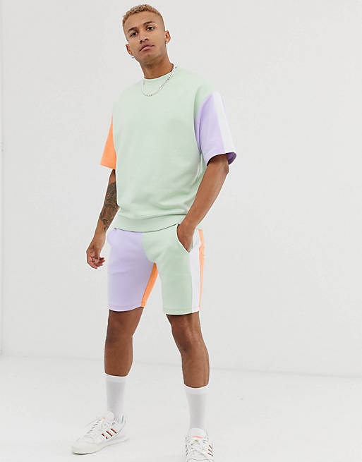 ASOS DESIGN co-ord short sleeve oversized sweatshirt with pastel colour ...
