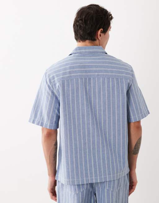 ASOS DESIGN co-ord short sleeve shirt in blue stripe, 2 of 5