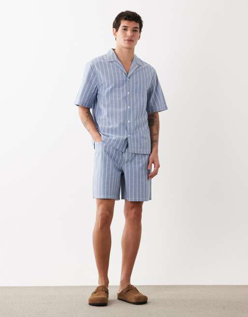 ASOS DESIGN co-ord short sleeve shirt in blue stripe, 3 of 5