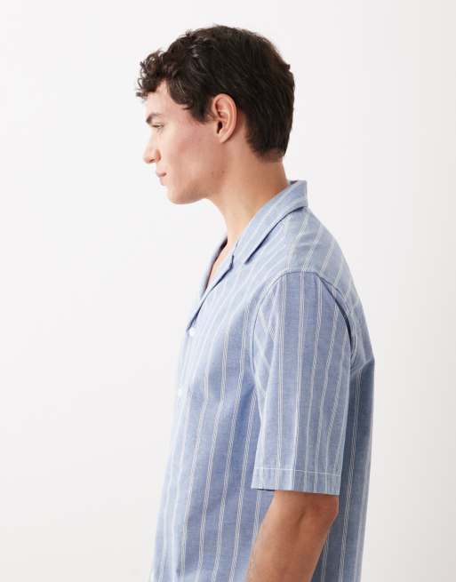ASOS DESIGN co-ord short sleeve shirt in blue stripe, 4 of 5