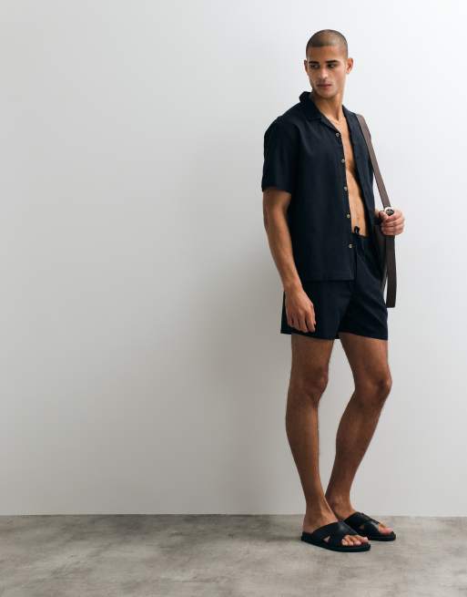 ASOS DESIGN co-ord shorts in mid length with linen in black, 3 of 5