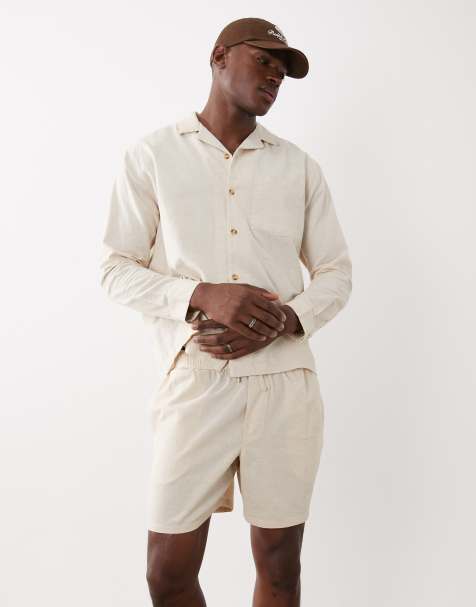 ASOS DESIGN co-ord shorts in mid length with linen in natural