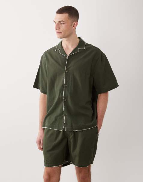 ASOS DESIGN co-ord shorts in short length with embroidery in green - view 1