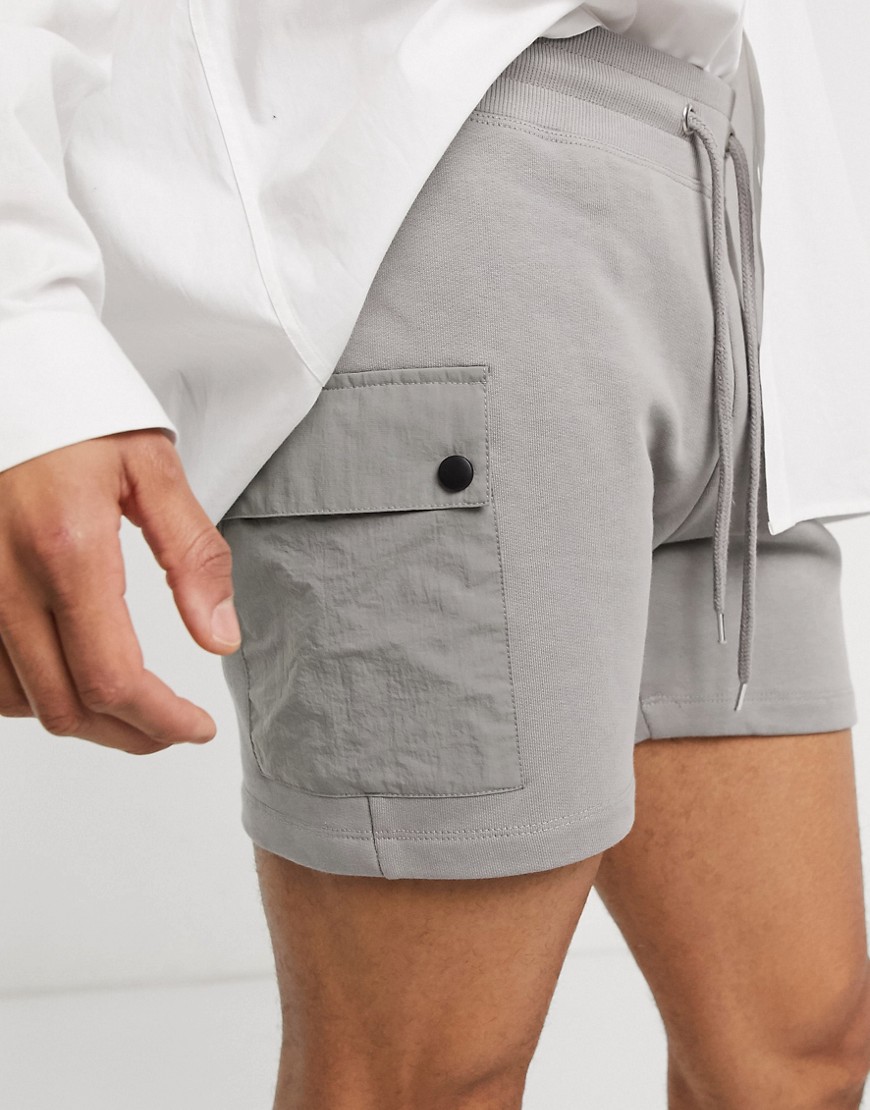 ASOS DESIGN co-ord shorts with utility cargo pockets in grey