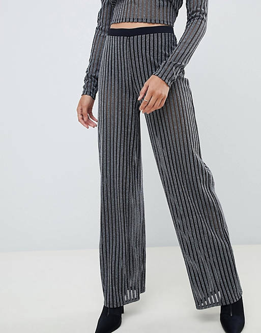 ASOS DESIGN co-ord silver glitter stripe straight leg trousers | ASOS