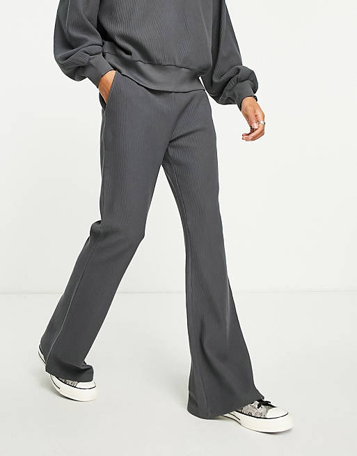 Tracksuits co-ord skinny flared joggers in ribbed grey 