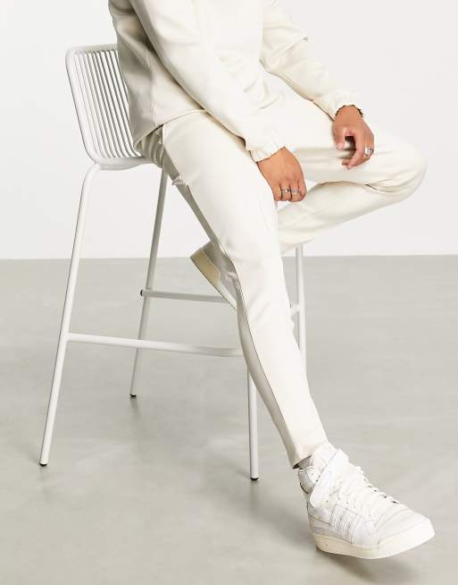 ASOS DESIGN co-ord scuba half zip sweatshirt and joggers in beige, 3 of 3