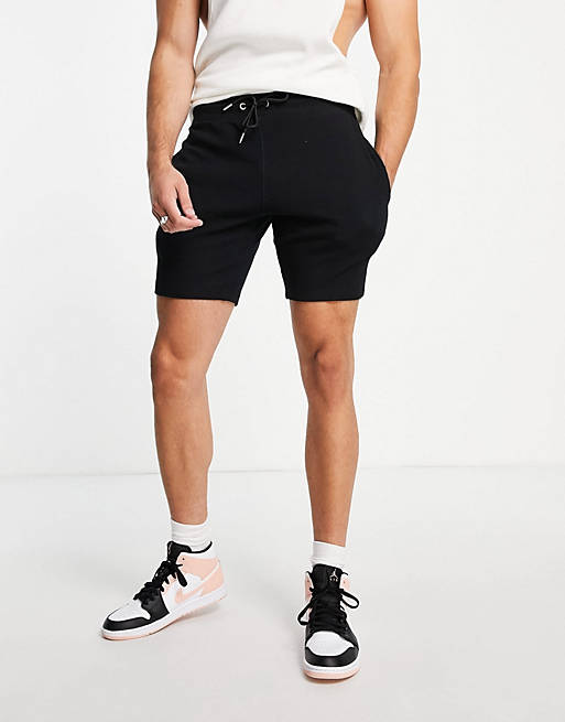  co-ord skinny waffle shorts in black 