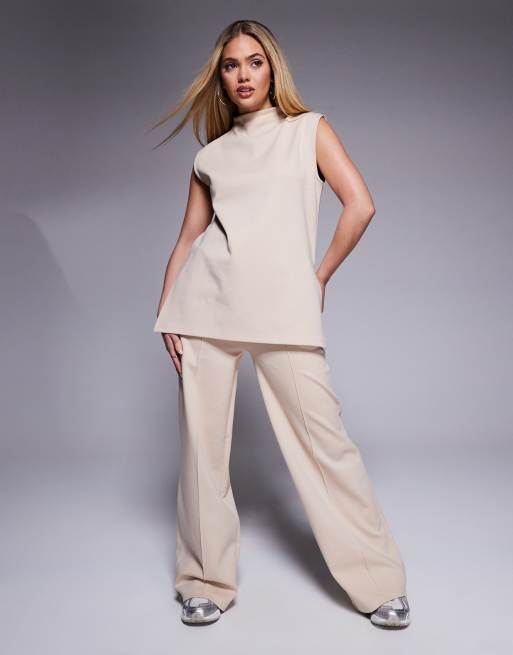ASOS DESIGN co-ord sleeveless high neck interlock tank in neutral, 2 of 4