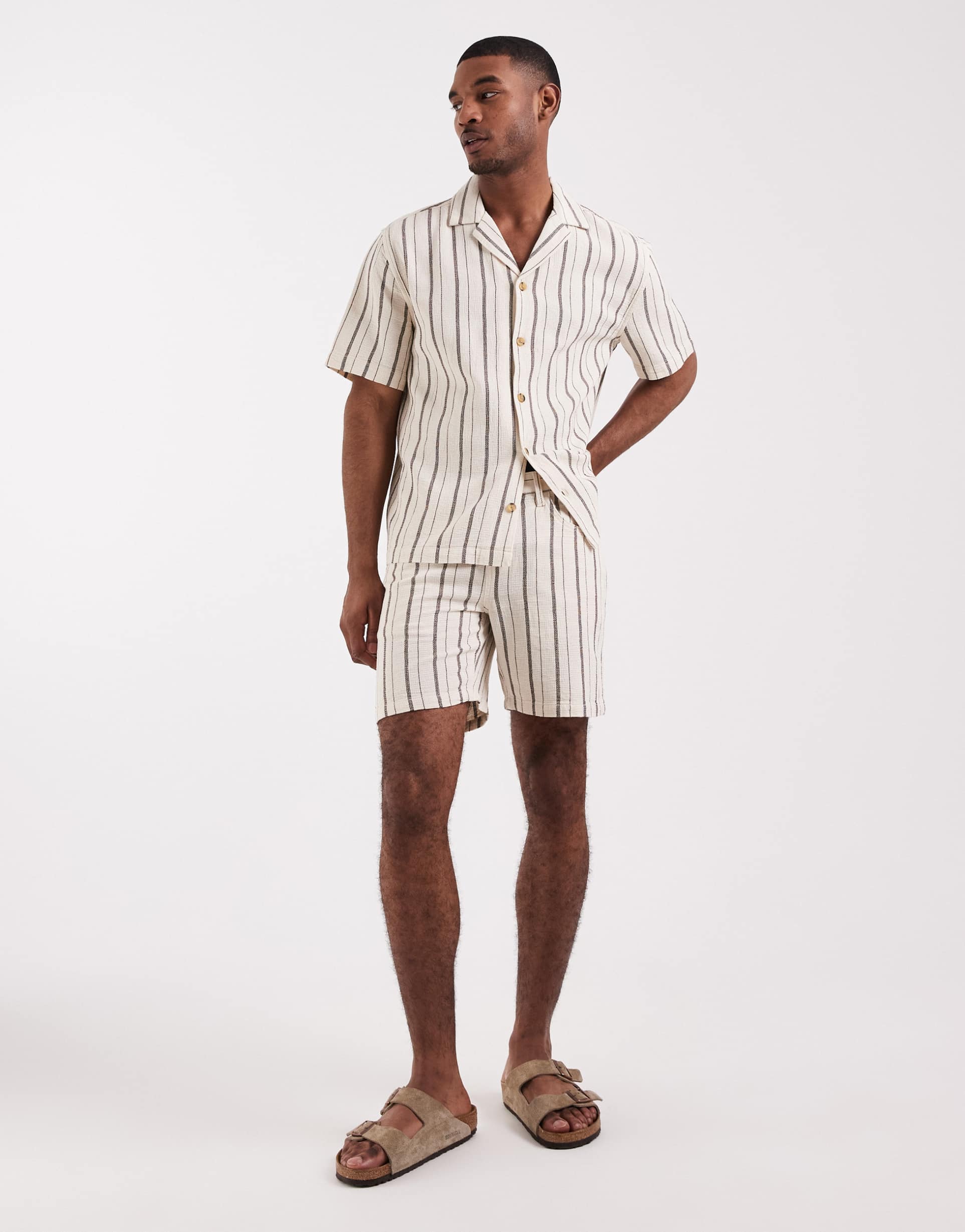 ASOS DESIGN co-ord slim fit shorts in mid length in black and white stripe