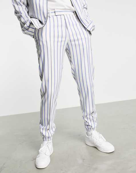 ASOS DESIGN co-ord slim smart jogger in white and blue stripe - view 1