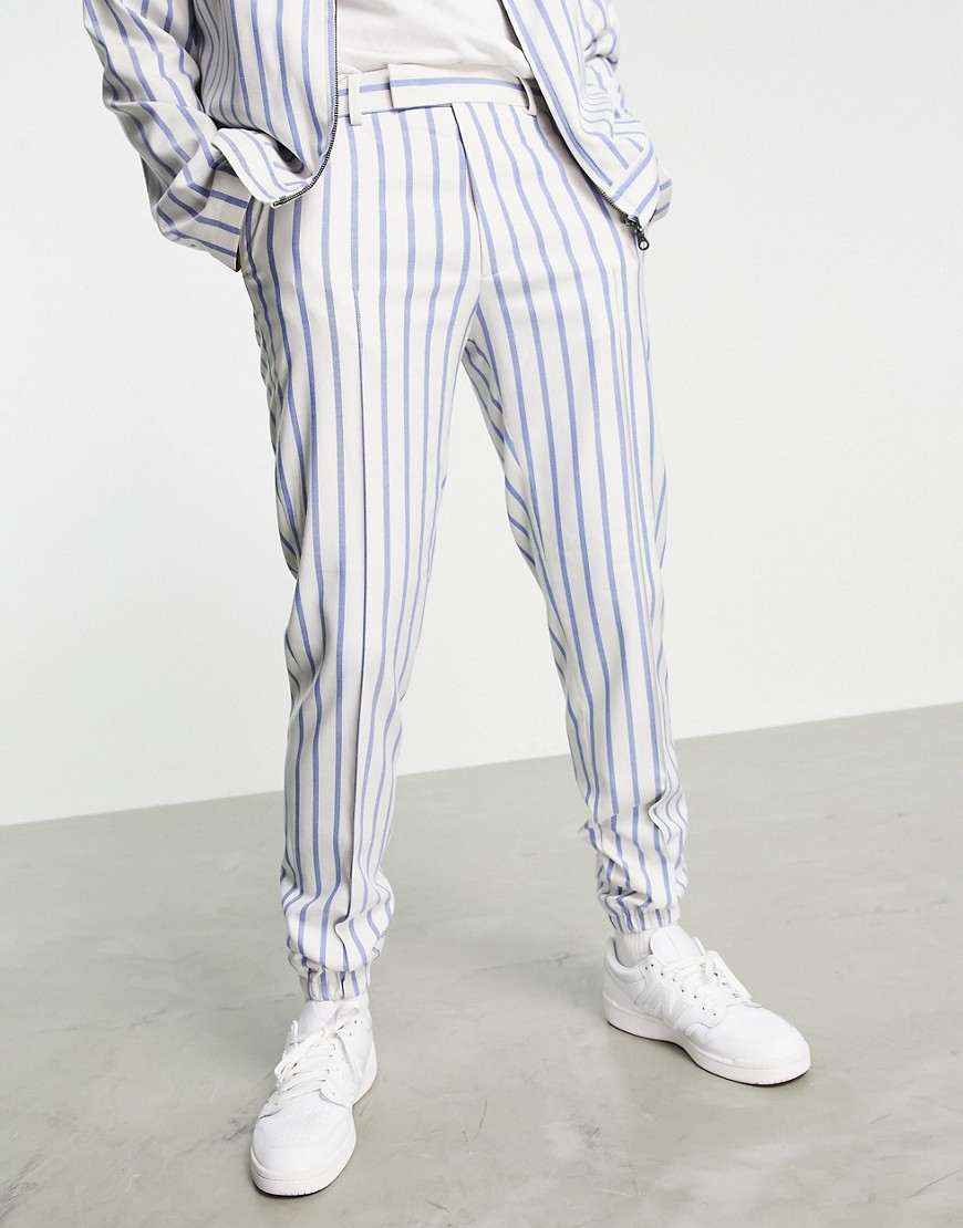ASOS DESIGN co-ord slim smart jogger in white and blue stripe