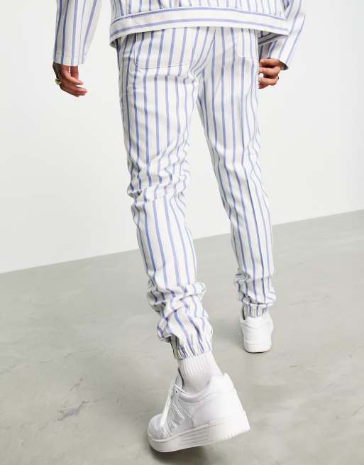 ASOS DESIGN co-ord slim smart jogger in white and blue stripe, 2 of 4