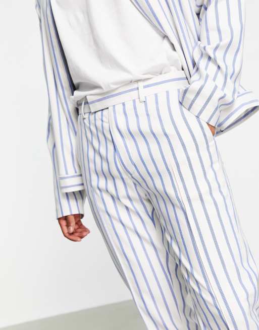 ASOS DESIGN co-ord slim smart jogger in white and blue stripe, 3 of 4