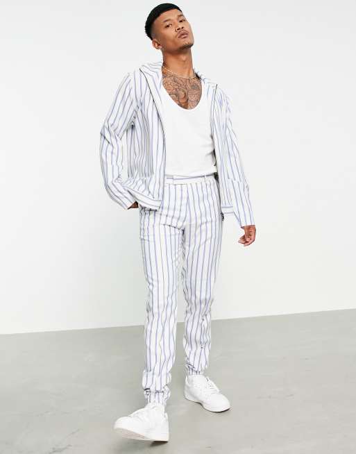 ASOS DESIGN co-ord slim smart jogger in white and blue stripe, 4 of 4