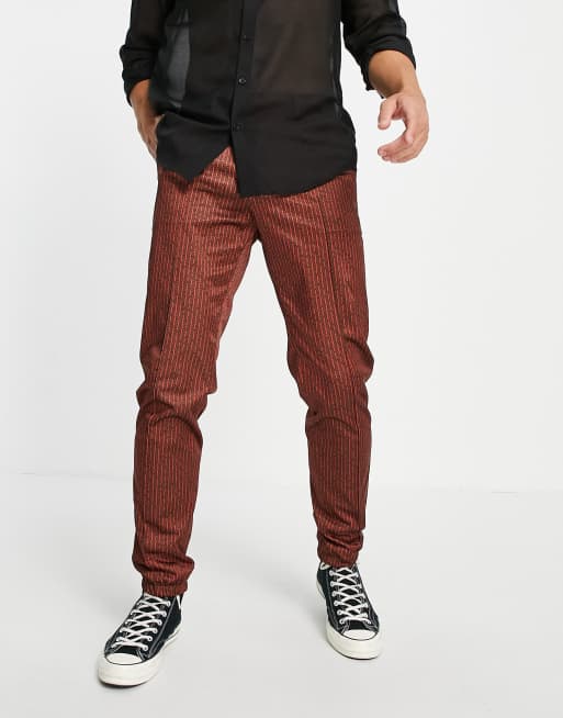 ASOS DESIGN co-ord slim smart jogger with retro stripe in rust, 4 of 4