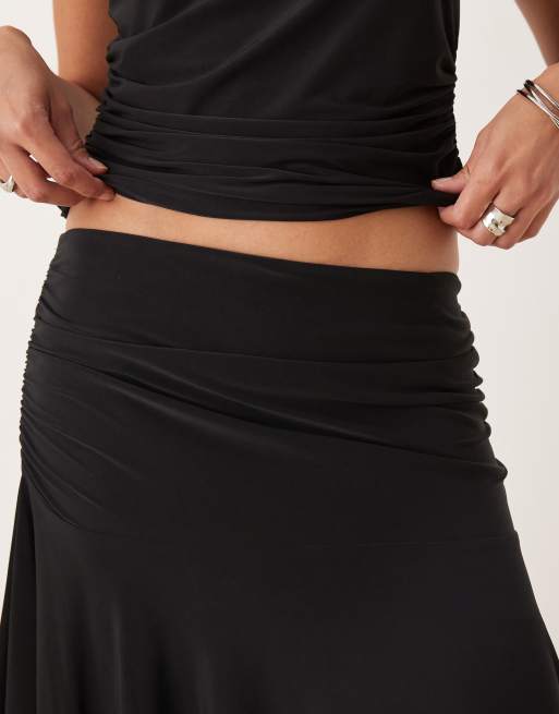 ASOS DESIGN co-ord slinky hanky hem skirt in black, 4 of 5