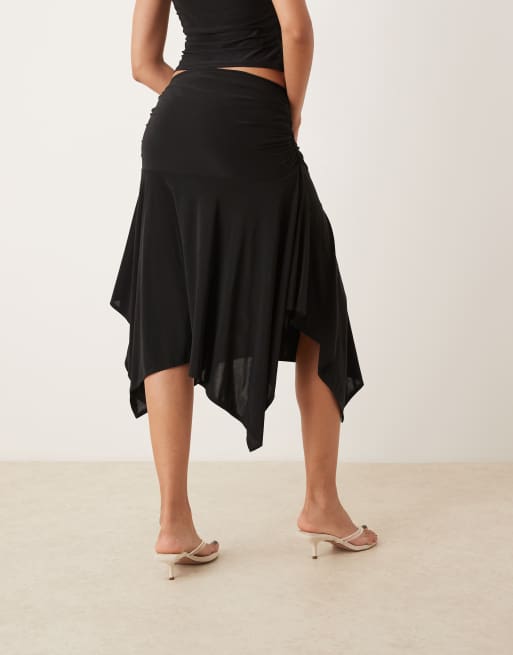 ASOS DESIGN co-ord slinky hanky hem skirt in black, 5 of 5