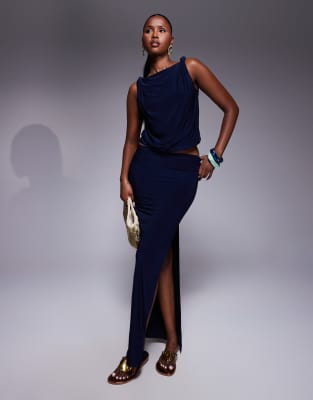 ASOS DESIGN co-ord slinky in navy - NAVY - view 1