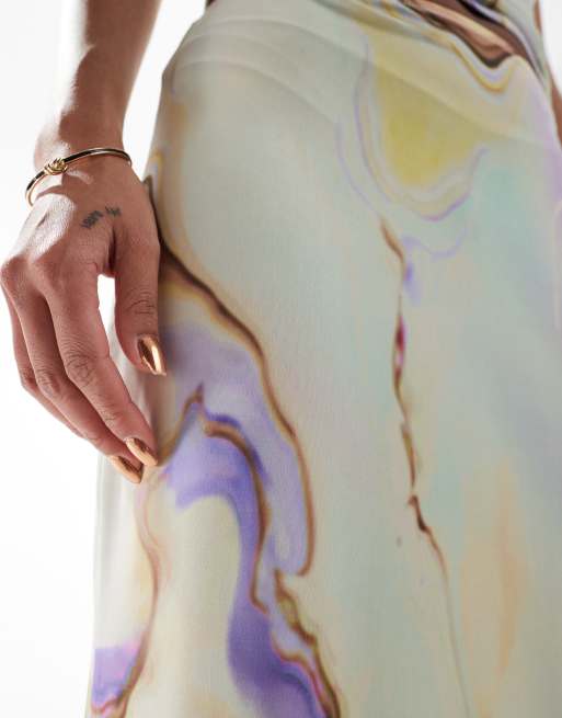 ASOS DESIGN co-ord slinky maxi skirt in marble print