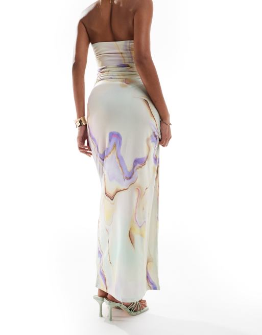 ASOS DESIGN co-ord slinky maxi skirt in marble print