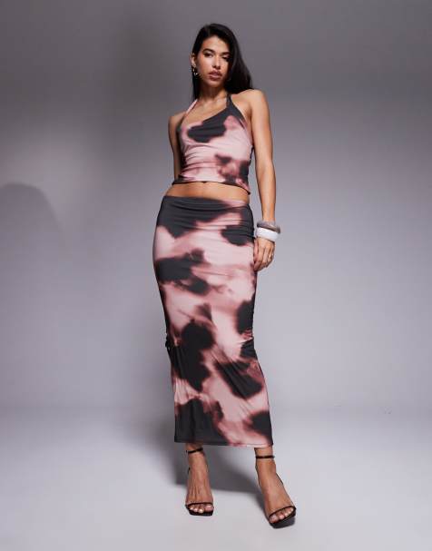 ASOS DESIGN co-ord slinky midi skirt in abstract print
