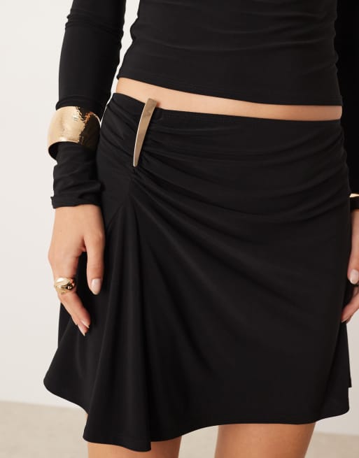 ASOS DESIGN co-ord slinky mini skirt with ruched trim detail in black, 5 of 5