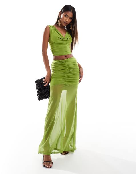 Bottle green maxi skirt best sale