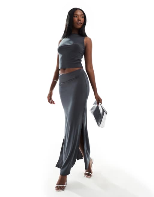 ASOS DESIGN co-ord slinky tank top in charcoal, 3 of 4