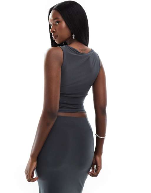 ASOS DESIGN co-ord slinky tank top in charcoal, 4 of 4