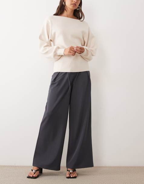 ASOS DESIGN co-ord slinky twill-bukser med plisseringer i kulgrå - view 1