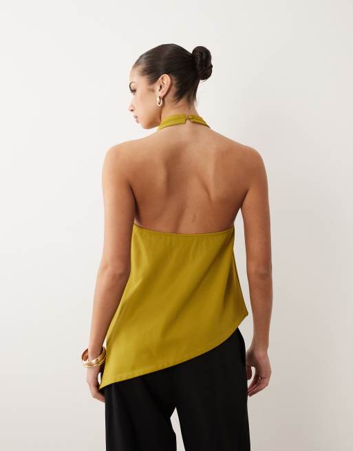 ASOS DESIGN co-ord slinky twill longline cami top with asymmetric hem in green, 4 of 4