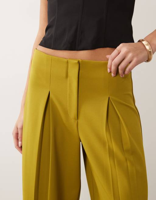 ASOS DESIGN co-ord slinky twill tailored slouchy wide leg trouser in green, 5 of 5