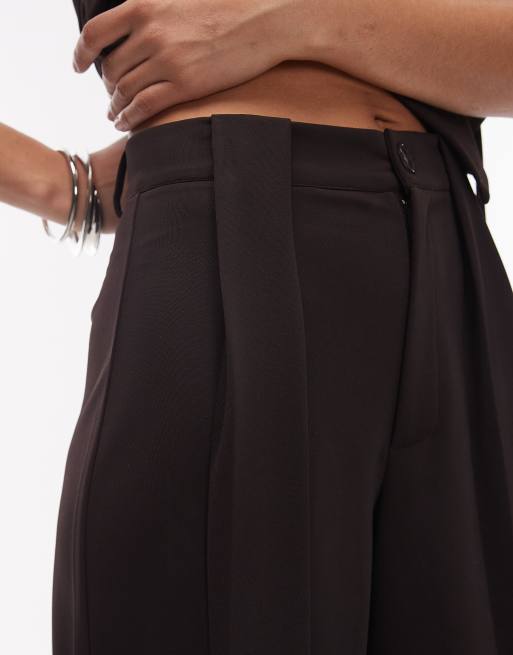 ASOS DESIGN co-ord slinky twill tailored tab detail wide leg trouser in chocolate, 2 of 5
