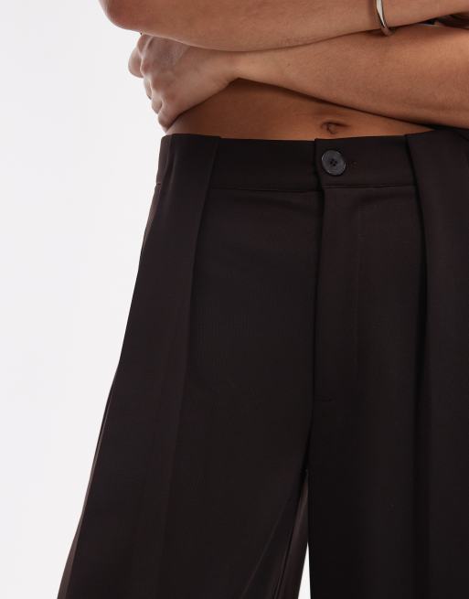 ASOS DESIGN co-ord slinky twill tailored tab detail wide leg trouser in chocolate, 4 of 5