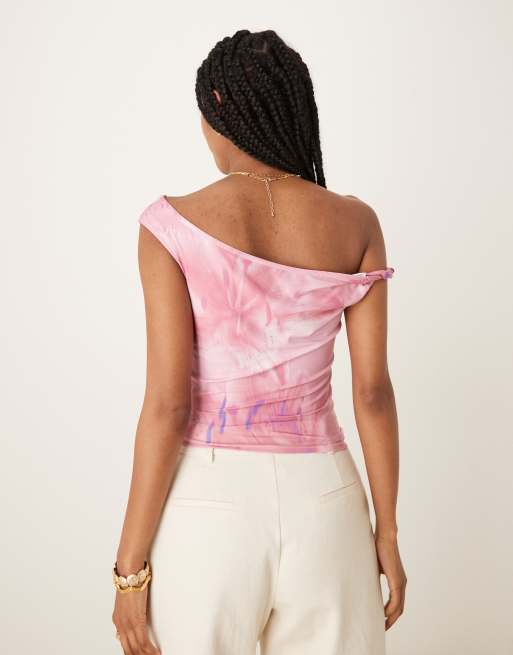 ASOS DESIGN slinky twist off shoulder top in oversized floral print - part of a set