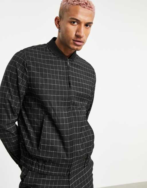 ASOS DESIGN co-ord smart bomber jacket in navy grid check