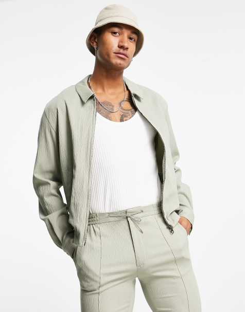 ASOS DESIGN co-ord smart harrington jacket in sage green crinkle - view 1