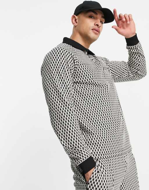 Asos Design Co Ord Smart Jacquard Sweatshirt In Monochrome Asos