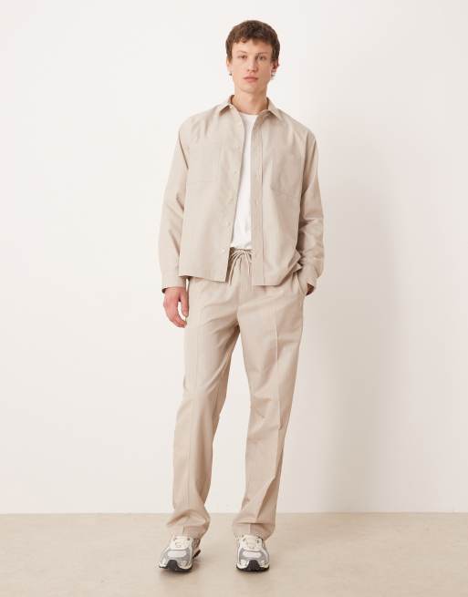 ASOS DESIGN co-ord smart relaxed stripe shirt in stone, 2 of 5