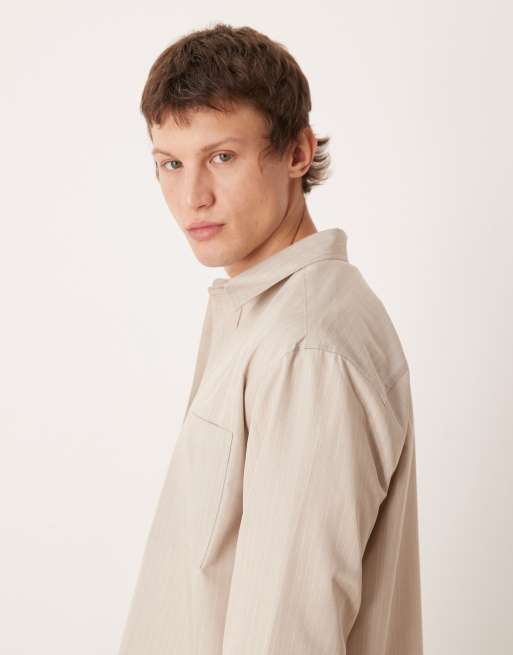 ASOS DESIGN co-ord smart relaxed stripe shirt in stone, 4 of 5