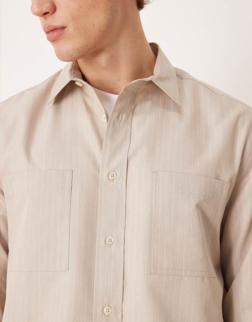 ASOS DESIGN co-ord smart relaxed stripe shirt in stone, 5 of 5