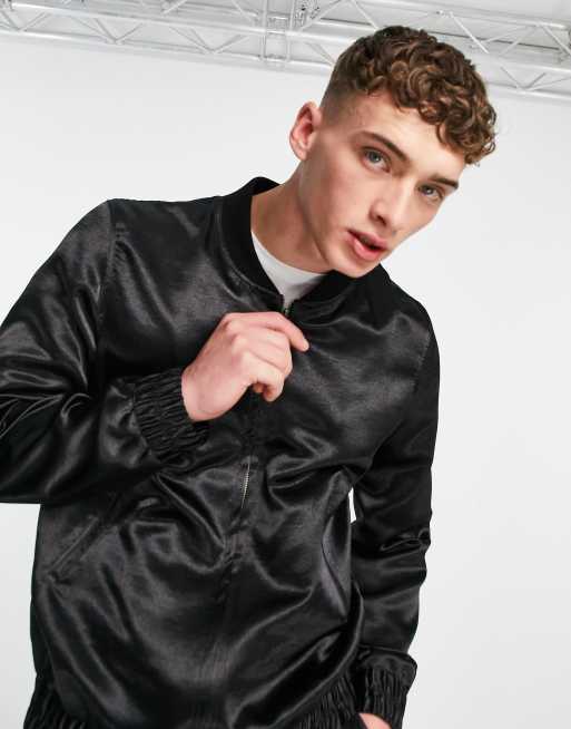 Satin Bomber Jacket - Black