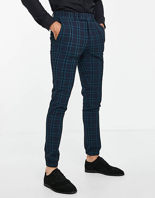 ASOS DESIGN co-ord smart skinny crepe check trousers with jogger cuff ...