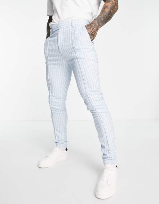 ASOS DESIGN co-ord smart skinny in blue geo jacquard, 3 of 3