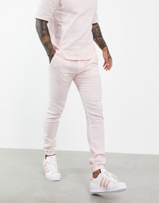 ASOS DESIGN co-ord smart skinny jogger with cuff in pink linen mix