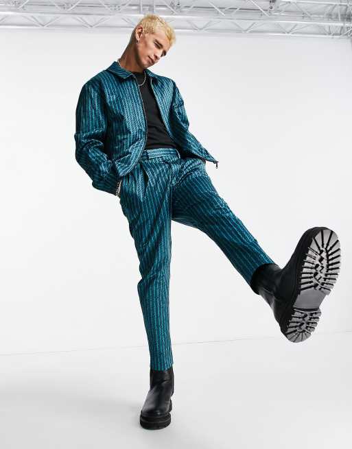 ASOS DESIGN co-ord smart tapered cropped trousers with retro stripe in blue